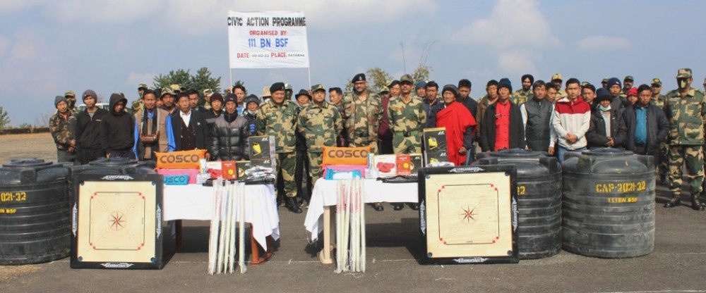 The 111 Bn BSF organized civic action programme cum free medical camp at Satakha/Satakha village and distributed Water storage tanks and Sports items to the villagers of Xuivi, Kilo Old and Satakha village on February 9. A free medical camp was also organized at Satakha village where Battalion Medical Officer along with Dr M Keyho, Senior Medical Officer and Dr Alvis Chikhe, Medical Officer, CHC Satakha attended the patients and gave medicines to the villagers. (Photo Courtesy: 111 Bn BSF)